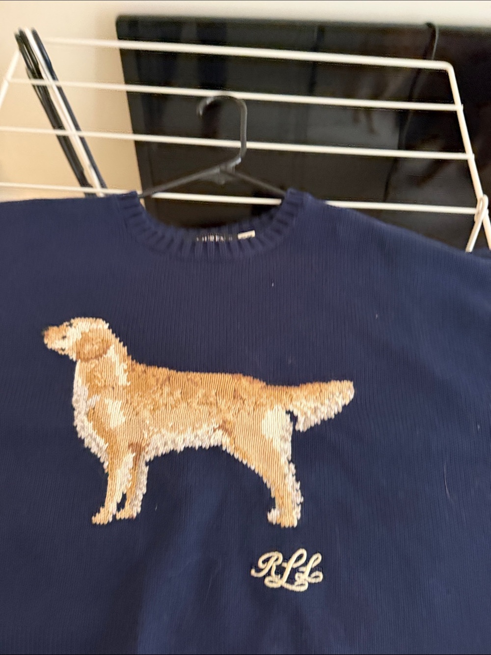 Ralph Lauren Navy Sweater with Golden Retriever Graphic